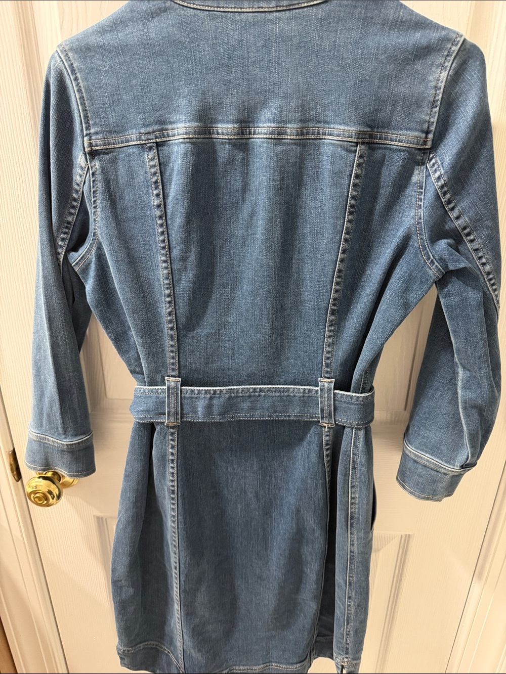 White House Black Market Blue Denim Shirt Dress with Belt - Picture 4 of 4